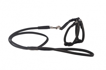 Collar SOFT Шлей та повідець кругла чорний 6мм/115см 26-46/30-50 см