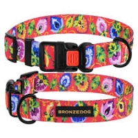 BronzeDog Folk нашийник для собак, квіти, з пластиковою пряжкою 35-45см/25мм, кораловий